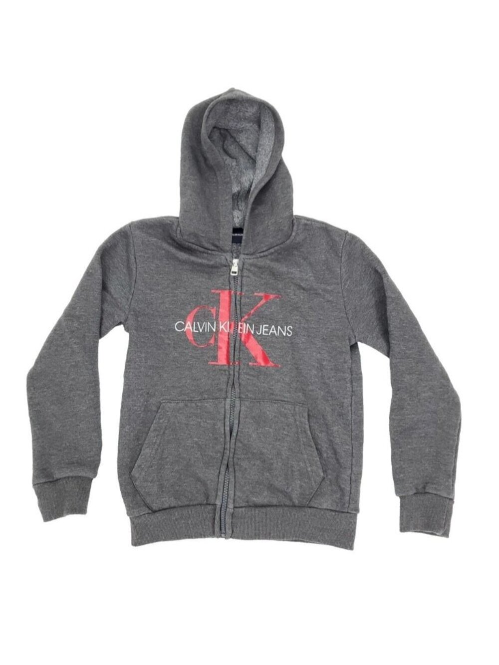 Calvin Klein Hoodie Jacket Boys 7 Gray Fleece Full Zip Sweatshirt Logo Pockets